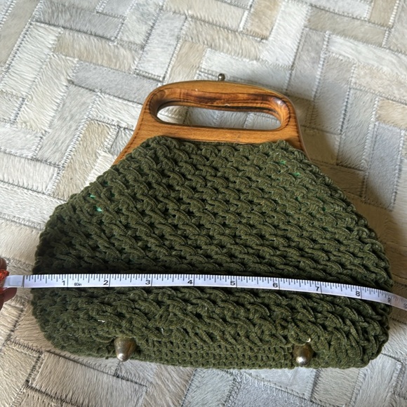 Vintage Contessa velvety chenille woven lined bag w/ wooden handle from Japan - Picture 7 of 9